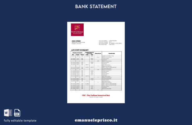 modello word di estratto conto bancario Grenada CBIC in stile verificato